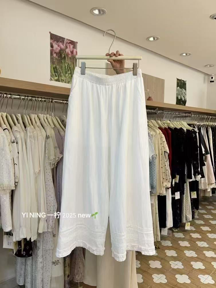 大码度假风宽松镂空设计感休闲裤显高显腿直2711