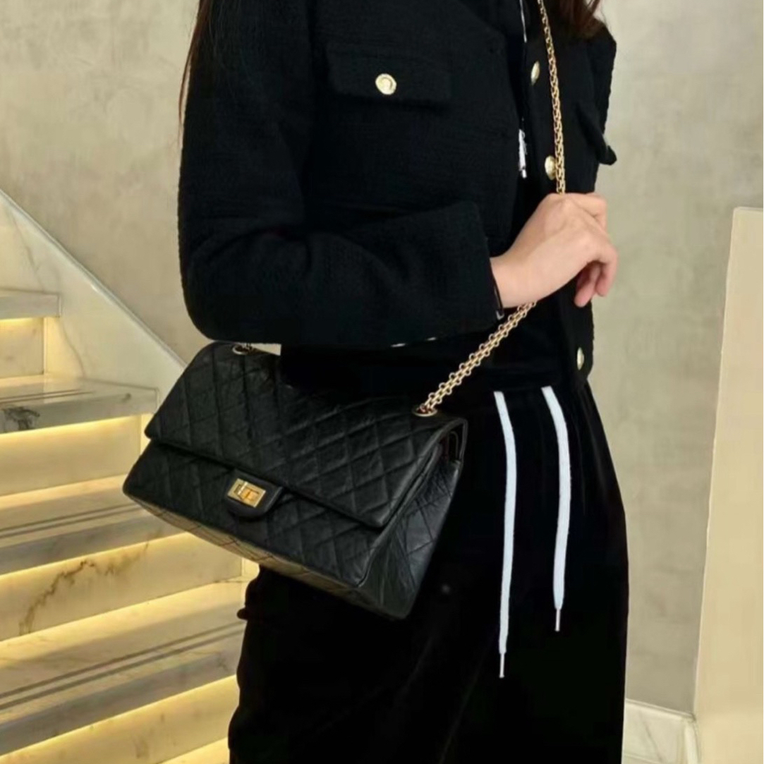 95新 Chanel/香奈儿 95新-13K系列2.55黑金荔枝牛链条包黑金中号