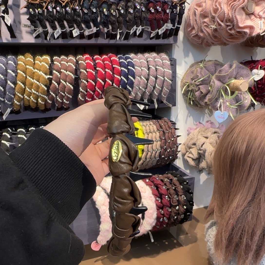 布艺铁合金pu咖色发箍