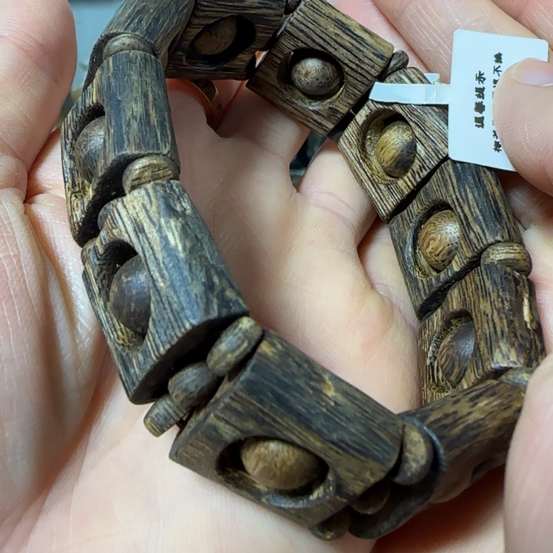 沉香手串乒*乓绿奇楠沉香手牌珠单圈手串定制款21克+