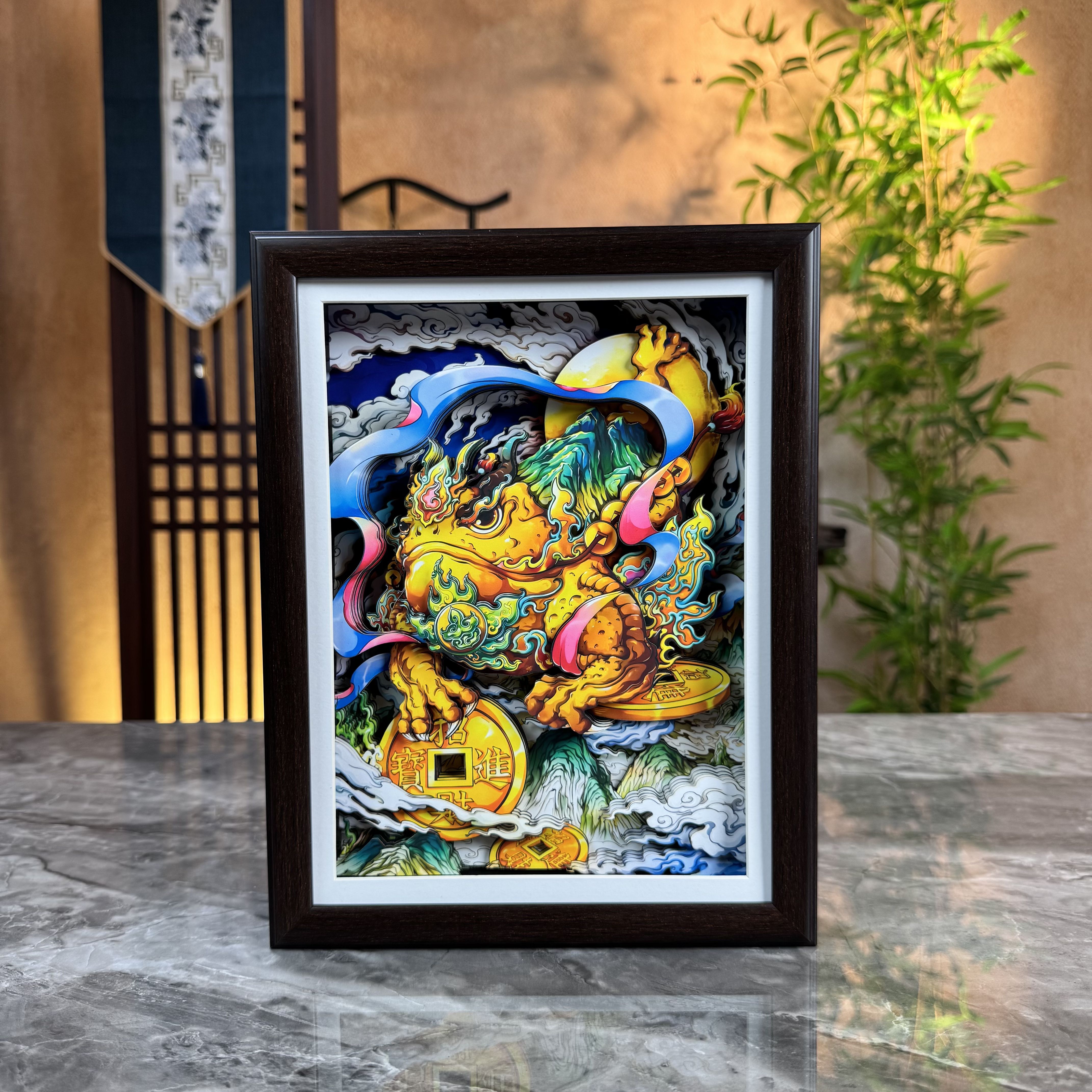 金蟾招财纳福国潮立体装饰画客厅玄关壁挂画新中式伴手礼
