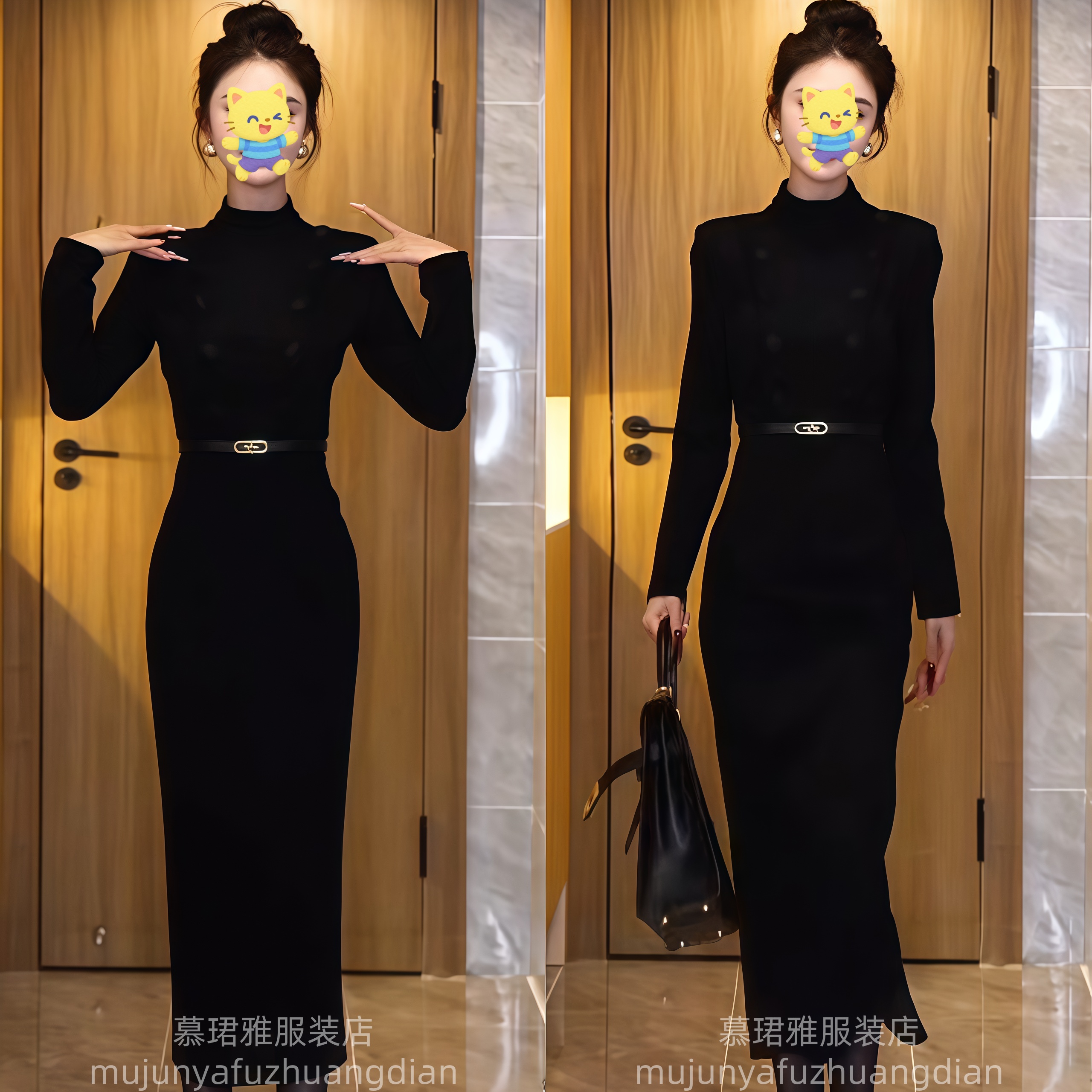欧货高档新款连衣裙女2025名媛精致腰带两排扣显瘦长款包臀裙
