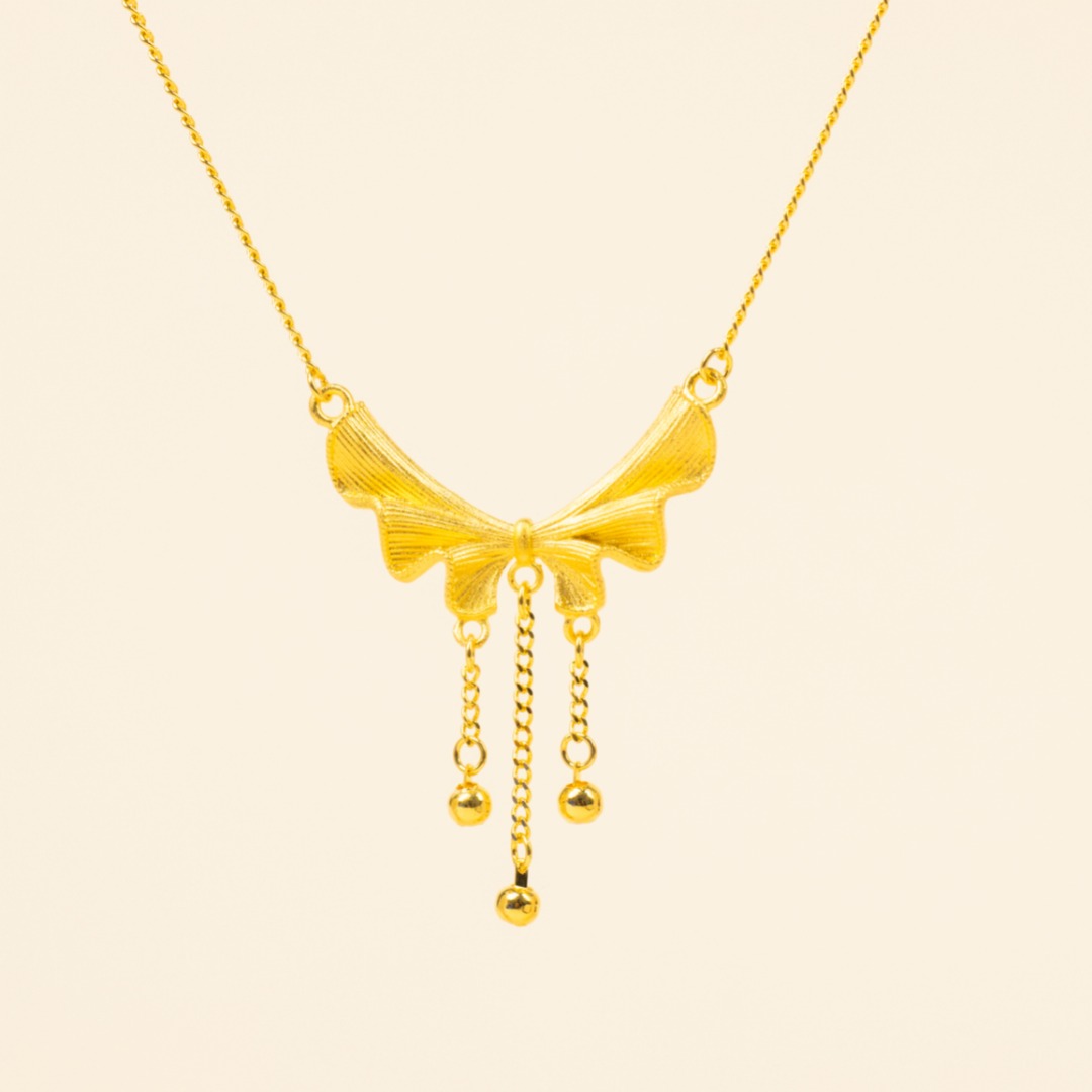 坠链均足银 足银项链 足银花丝蝴蝶结套链 时尚百搭经典款式