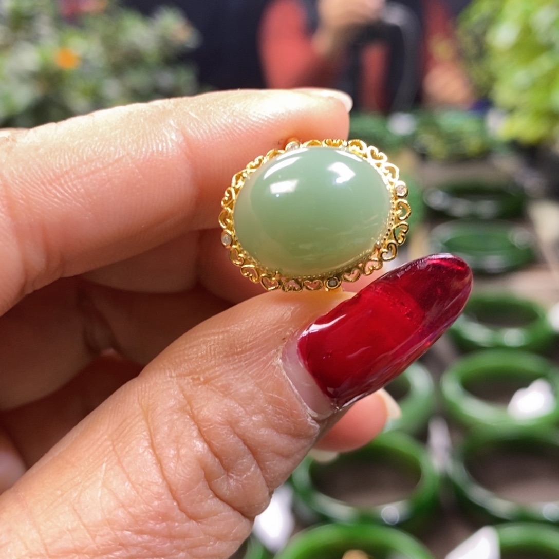 和田玉（碧玉）戒指银S925镶嵌杨*音