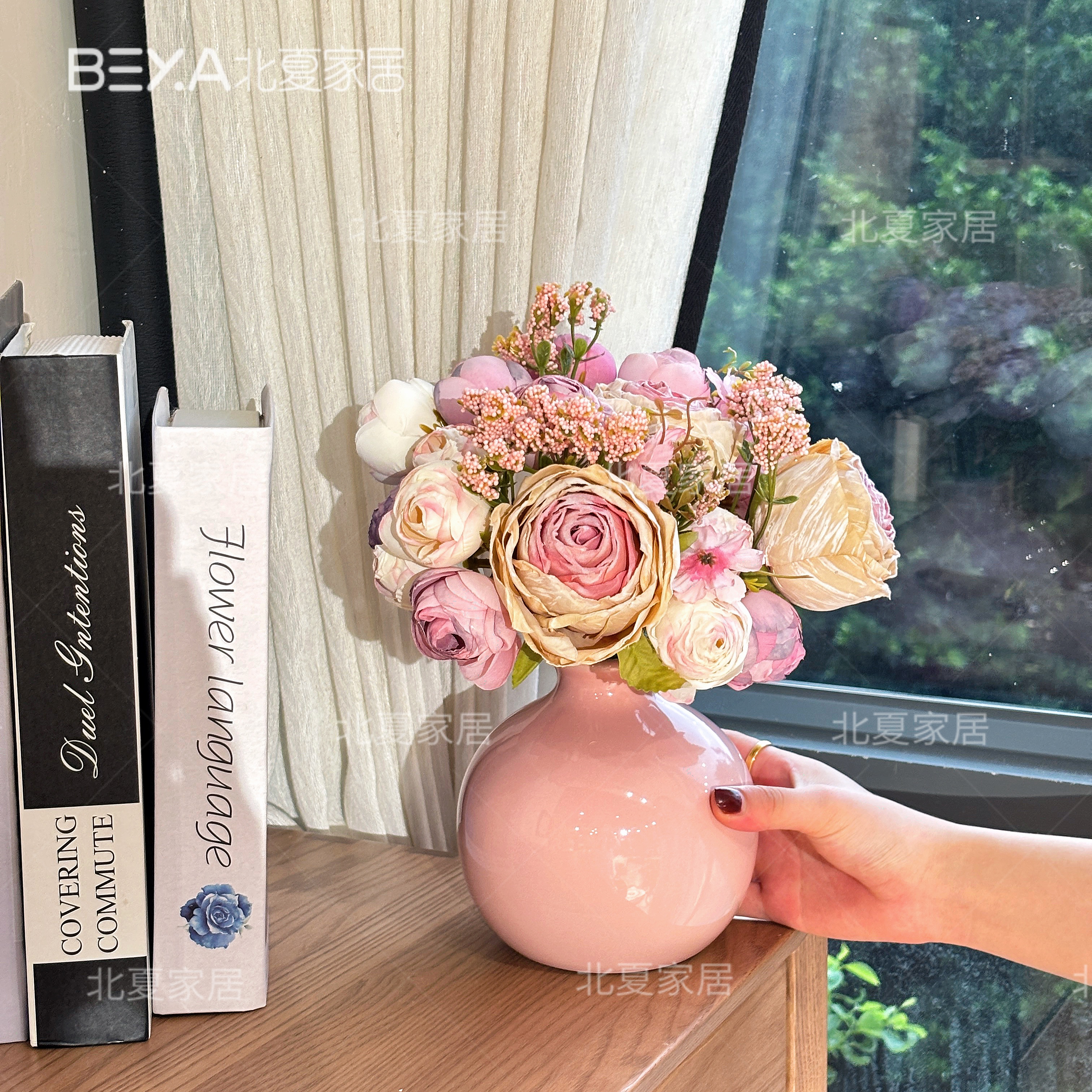 干枯玫瑰把束花焦边仿真花花束玫瑰花拍照客厅仿真花摆件