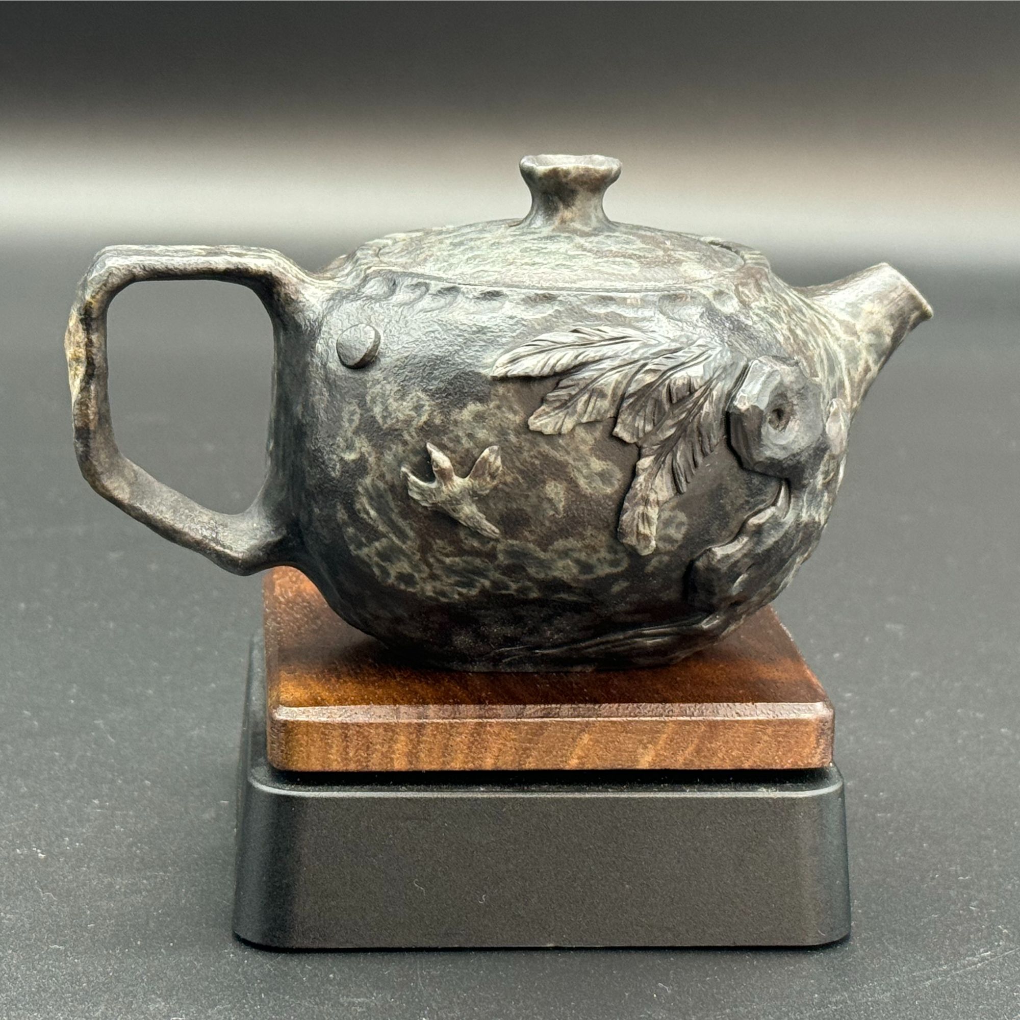 荷叶翠鸟冰碛岩随型壶纯手工