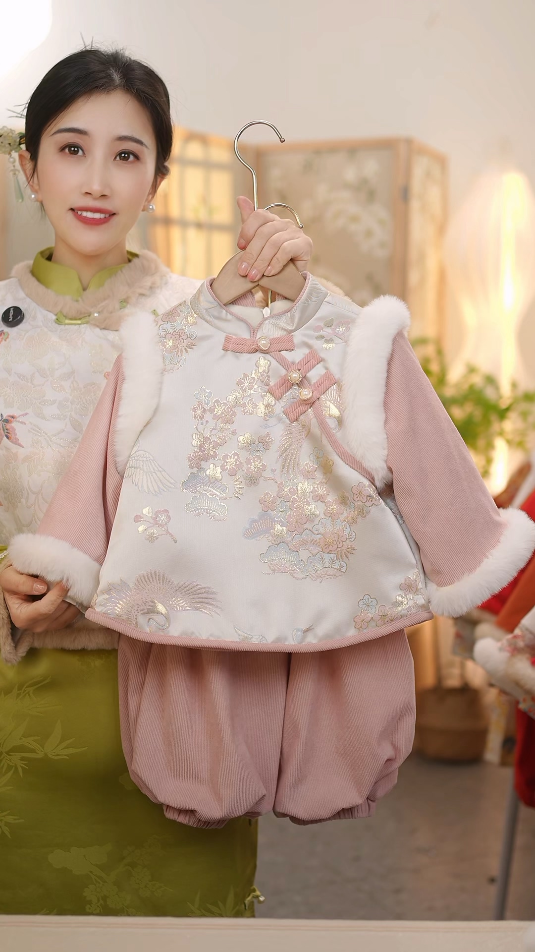 现货【梅香】SC569女童2025冬季新中式外套裤子套装拜年服