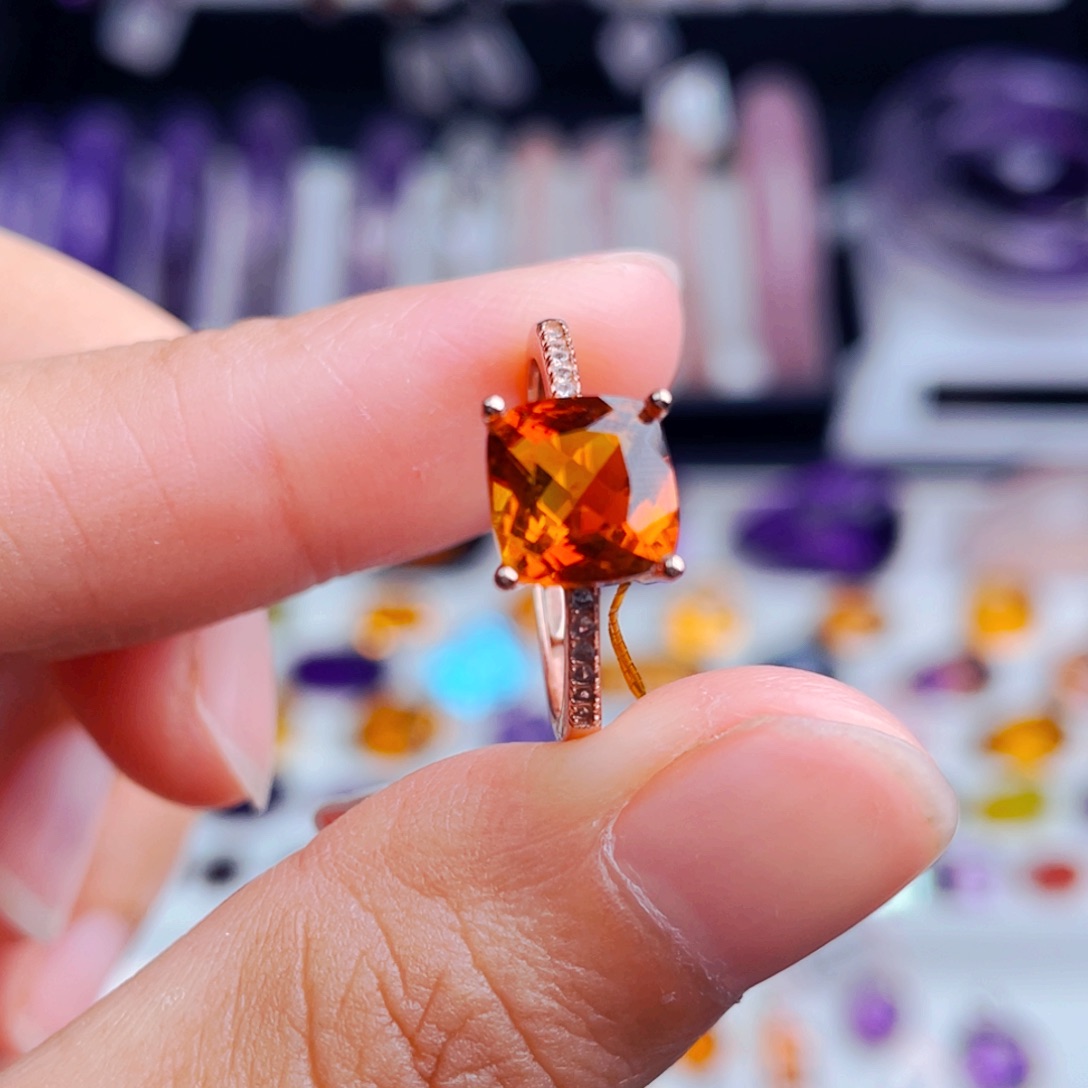 银S925镶嵌戒指黄晶天然保真