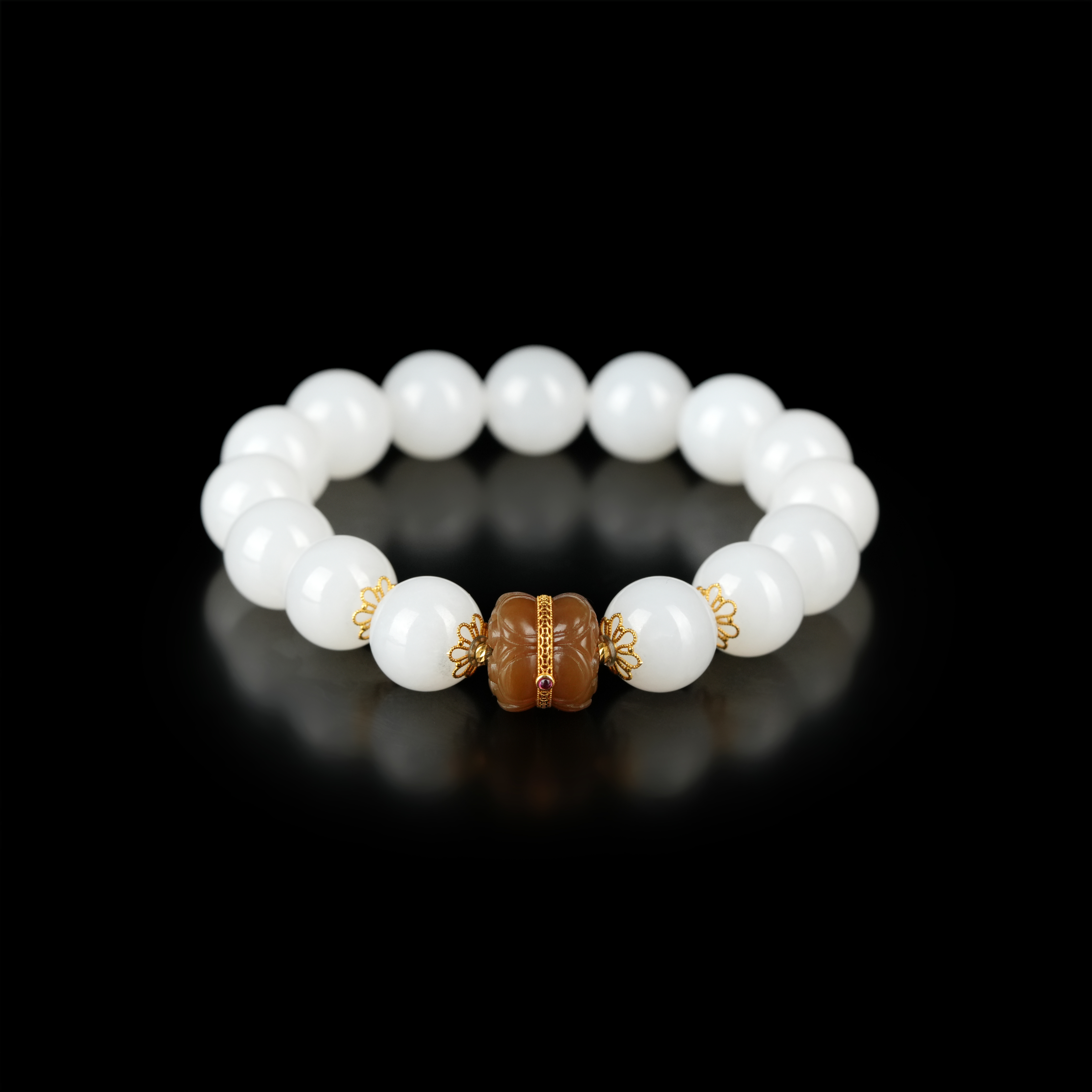 和田白玉高冰白定制款手串 18K金 12mm±  H71711