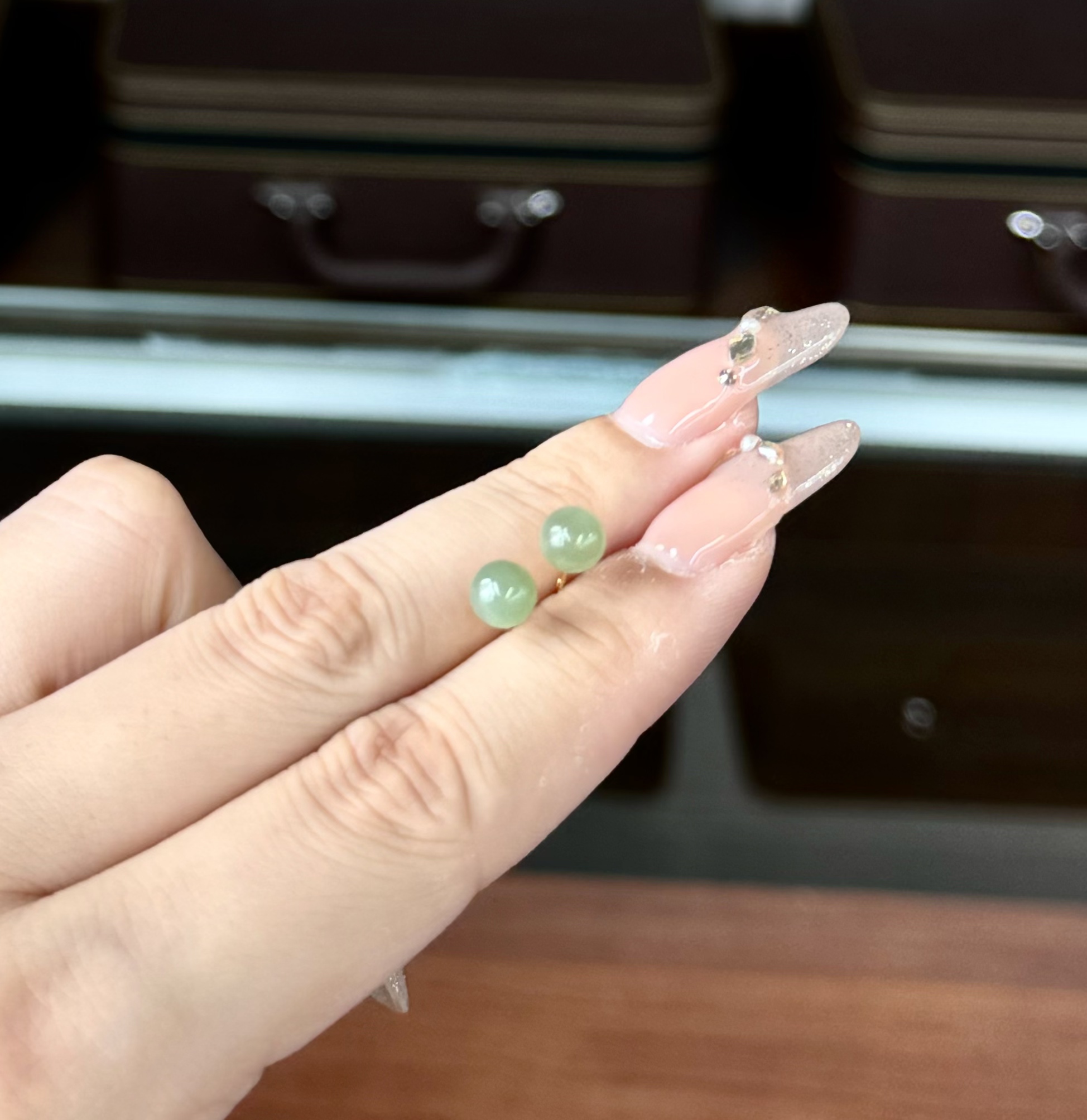 冰珠珠·和田玉碧玉耳钉