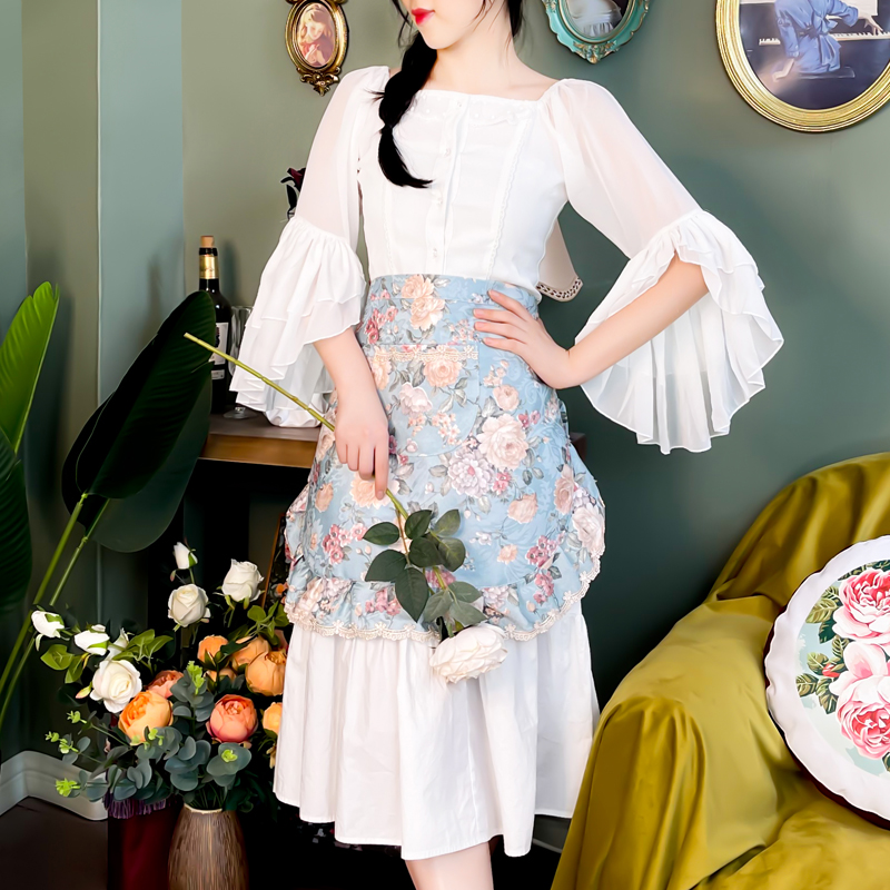 半身围裙碎花围腰防水防油短家用厨房半截女做饭2025新款日系田园