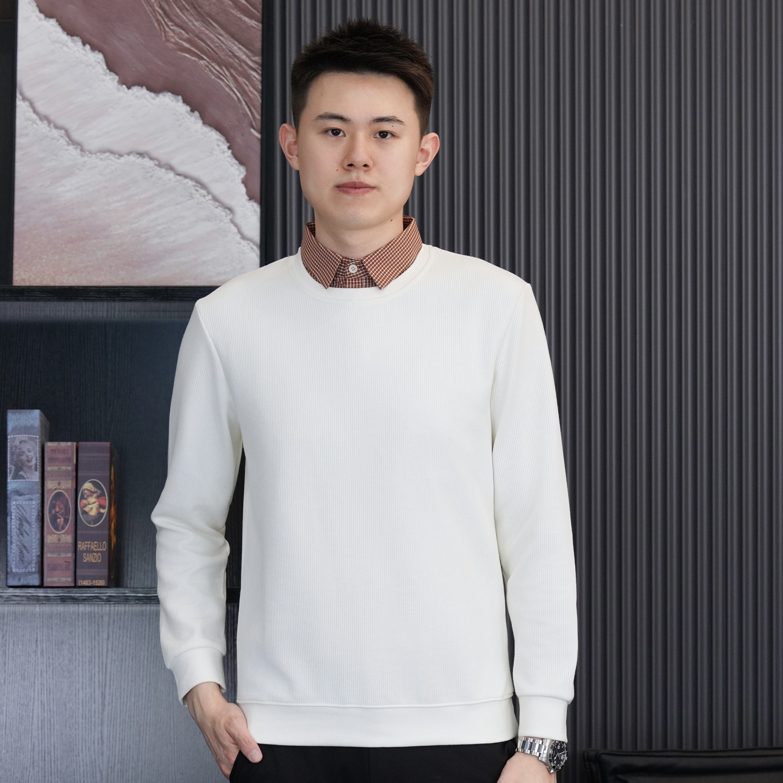 【Bing哥哥】男士假两件针织衫秋冬商务休闲长袖叠穿上衣