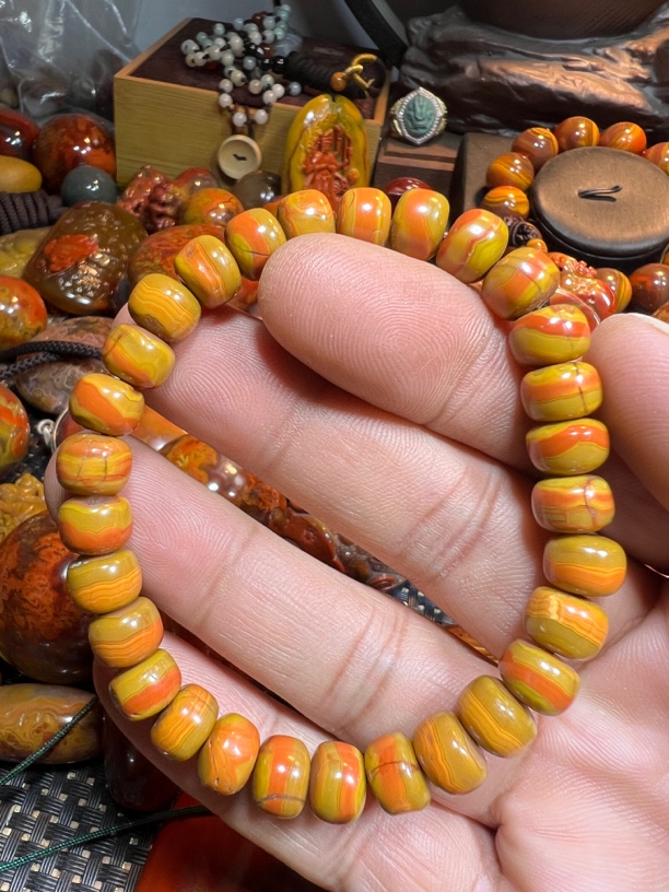 非金属大理石手链 上古战国红艳红黄女款手串