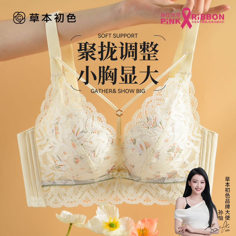 草本初色山花烂漫蕾丝聚拢无钢圈调整型女士文胸上托美背舒适性感