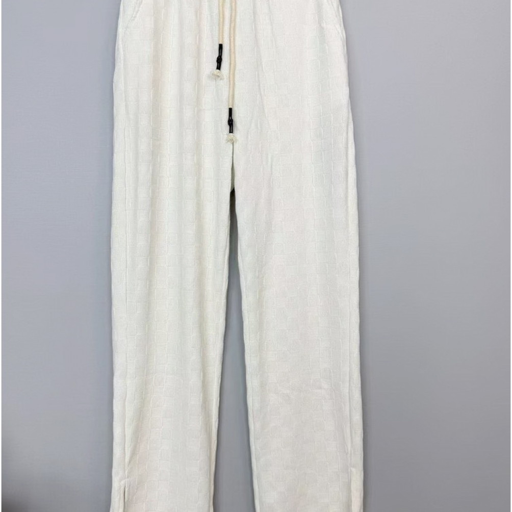 棋盘格直筒裤开叉长裤2201