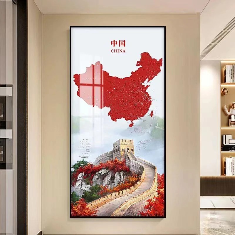 简约现代中国玄关过道走廊地图装饰画客厅沙发背景墙办公室挂画