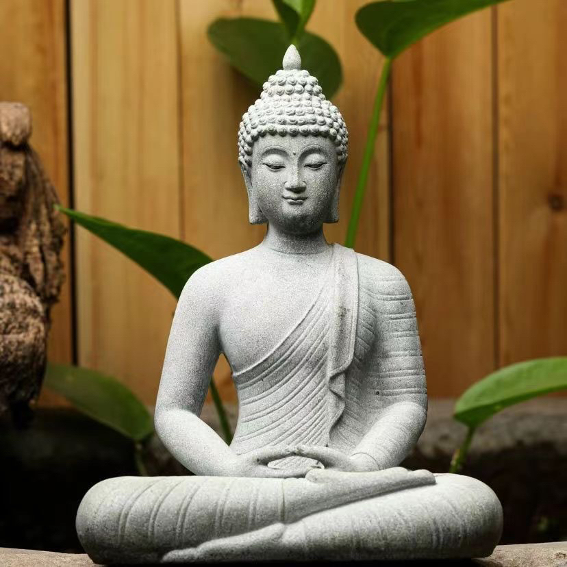 释迦牟尼佛 青砂石禅意家居客厅玄关办公室茶室茶桌造景鱼缸客厅 