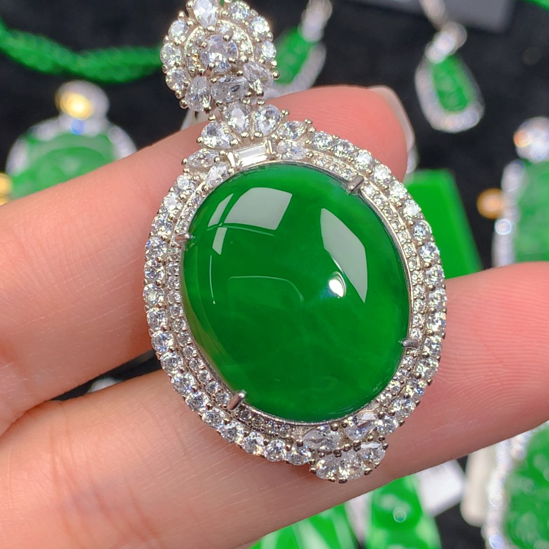 翡翠吊坠(不含链)银S925镶嵌