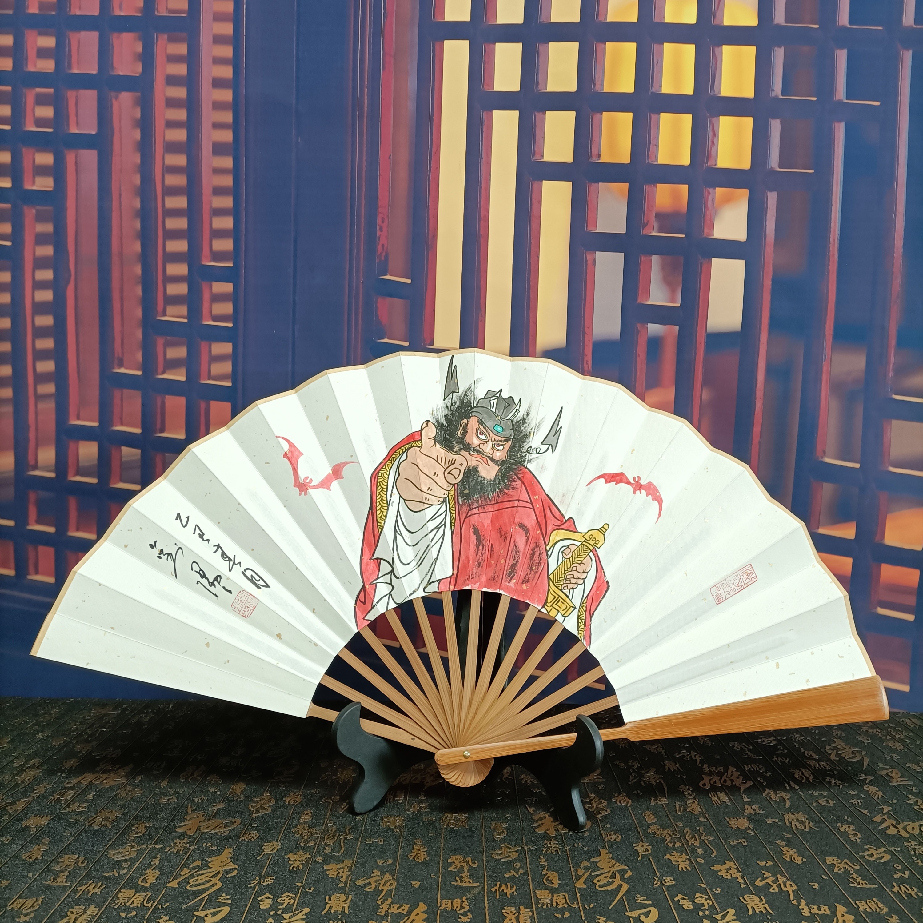 10寸15方手绘钟馗折扇