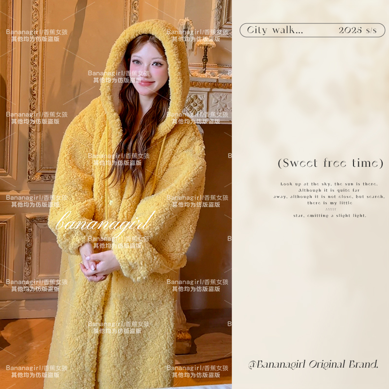 Bananagirl【姜糖暖意】极寒睡衣女秋冬季连帽睡袍保暖家居服可外穿