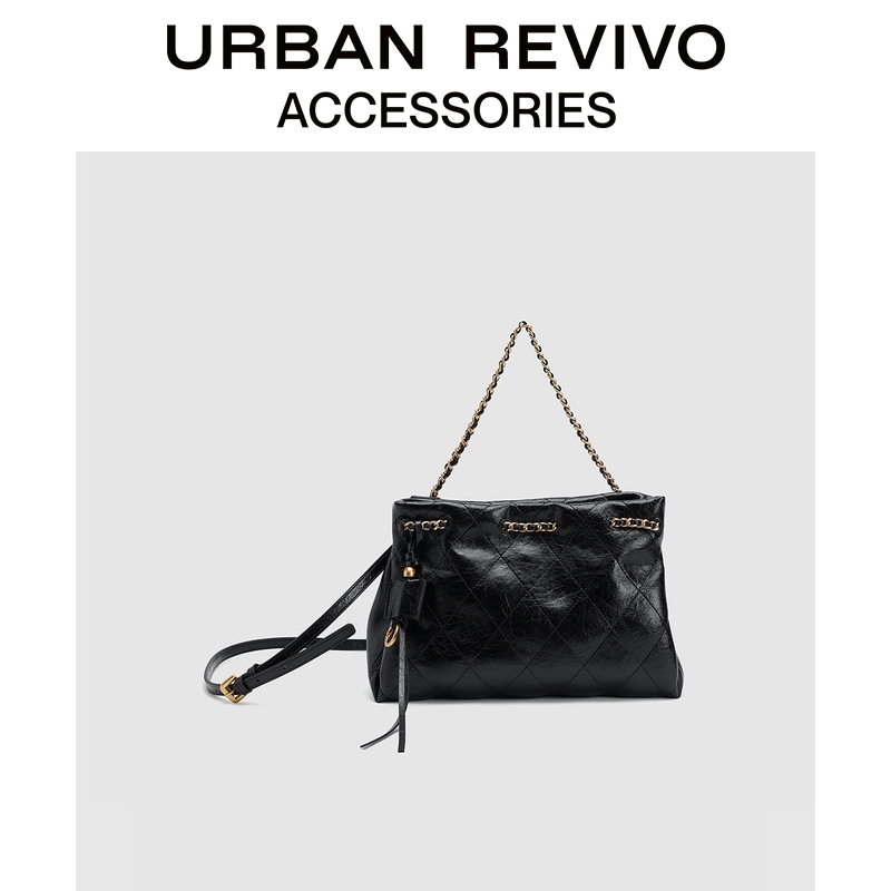 URBAN REVIVO2025冬季新款女士菱格链条单肩斜挎包UAWB50306