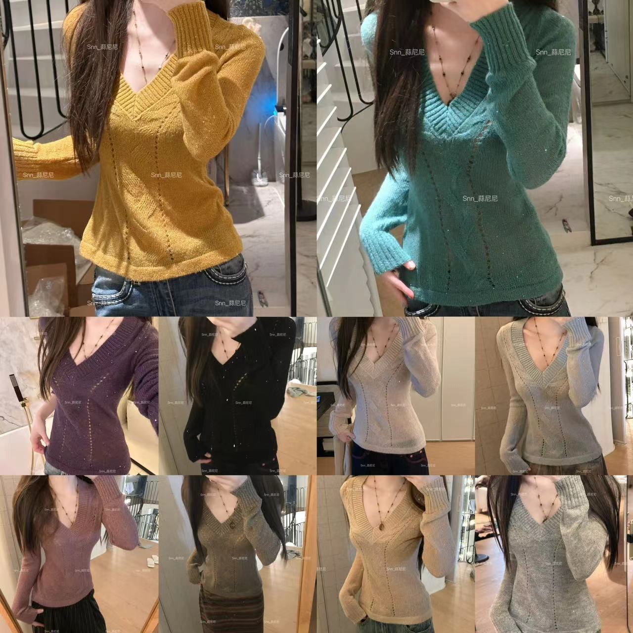 【yb纱线7羊毛】年终回馈10个色拉满亮片针织毛衣显瘦气质上衣2683