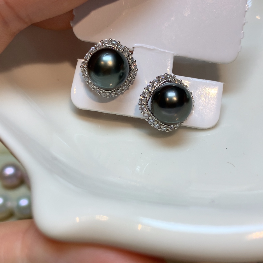 海水珍珠耳饰银S925镶嵌