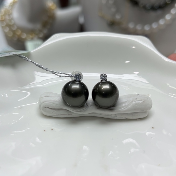 海水珍珠上新大溪地王妃耳钉11-12mm18K金镶嵌