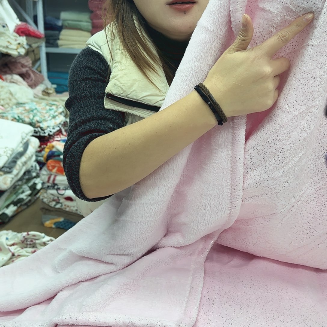 氨纶180.200宝宝绒烫金毯，粉色