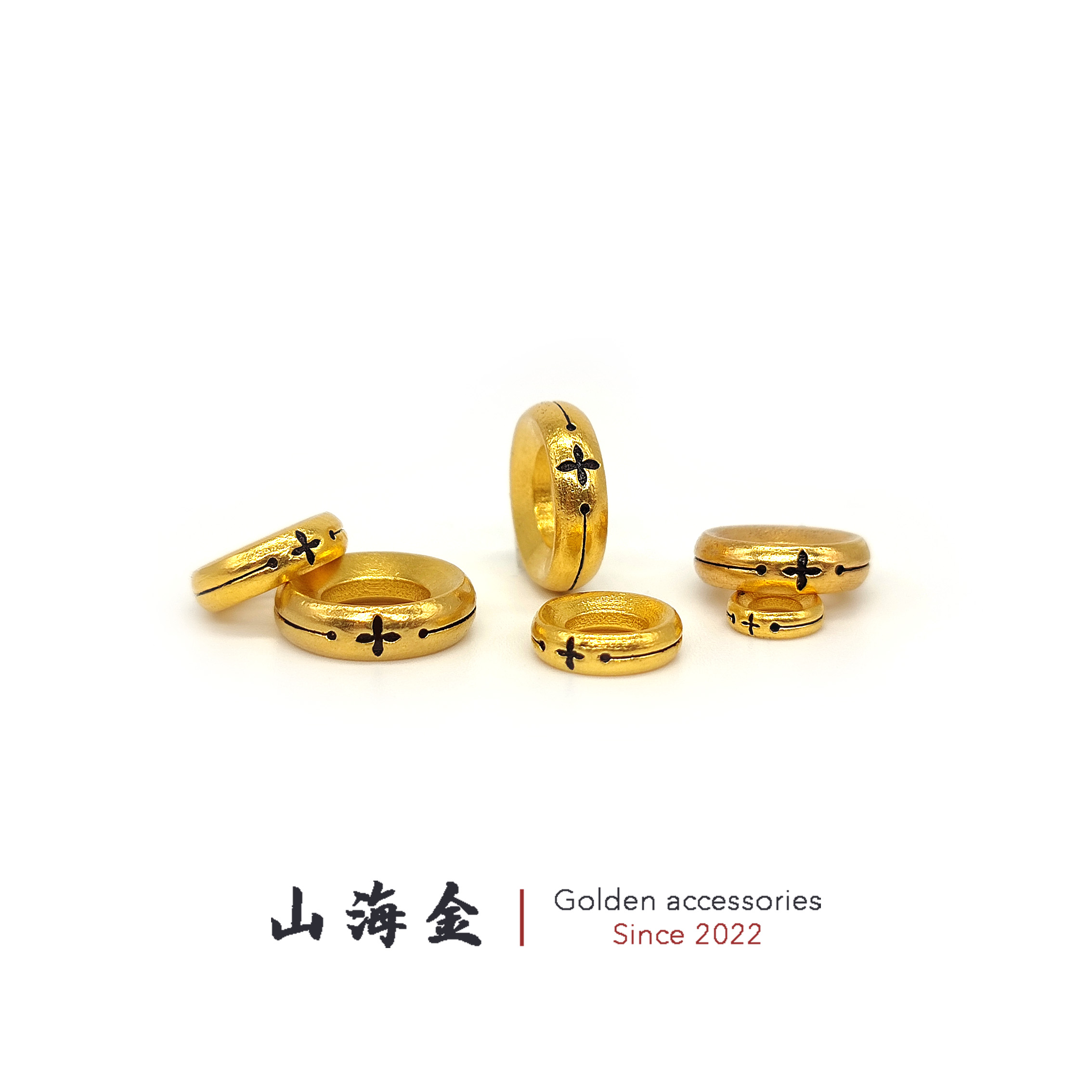 山海金 24K纯黄足金藏式十字金刚杵卡环卡子隔垫片文玩金配饰