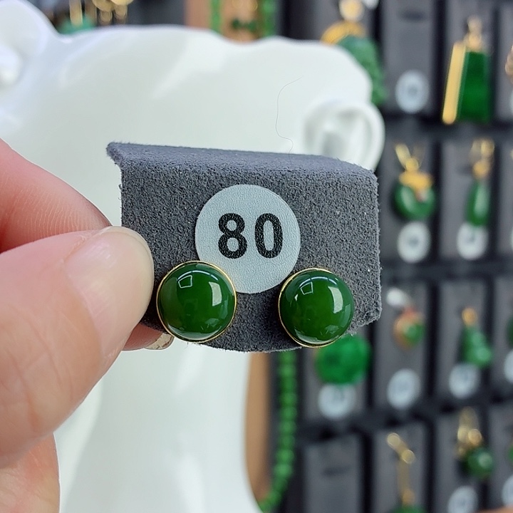 和田玉18K金镶嵌耳饰