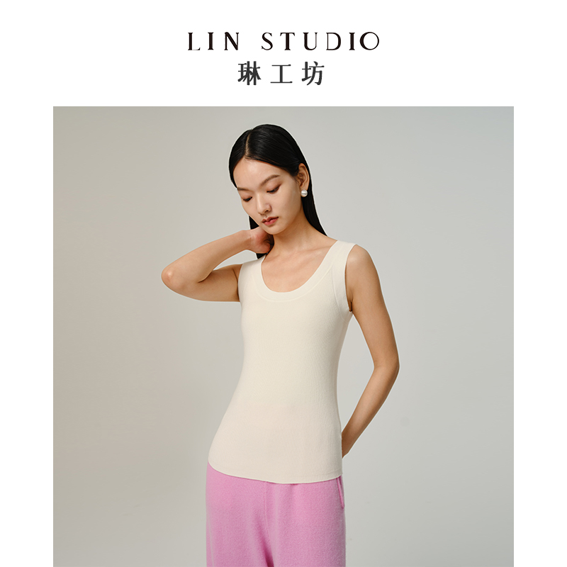 【山羊绒桑蚕丝】琳工坊星慕羊绒背心白色打底衫针织保暖修身