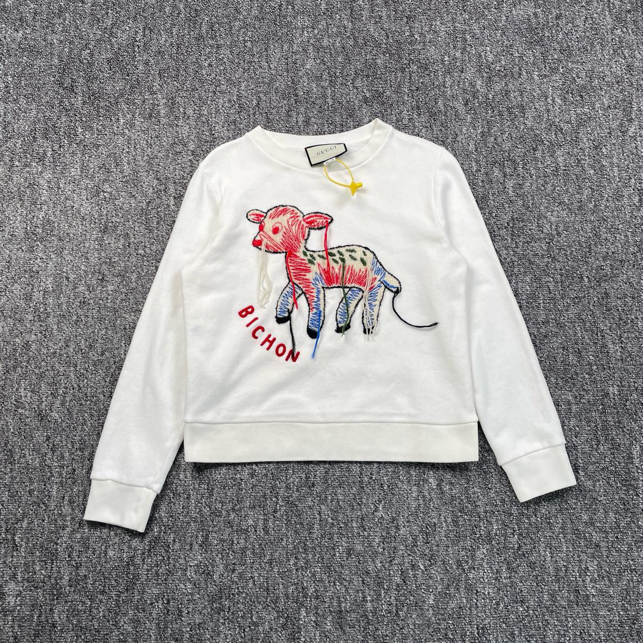 7121/GUCCI 白色小鹿图案刺绣圆领休闲卫衣/XS码/98新/公价7800