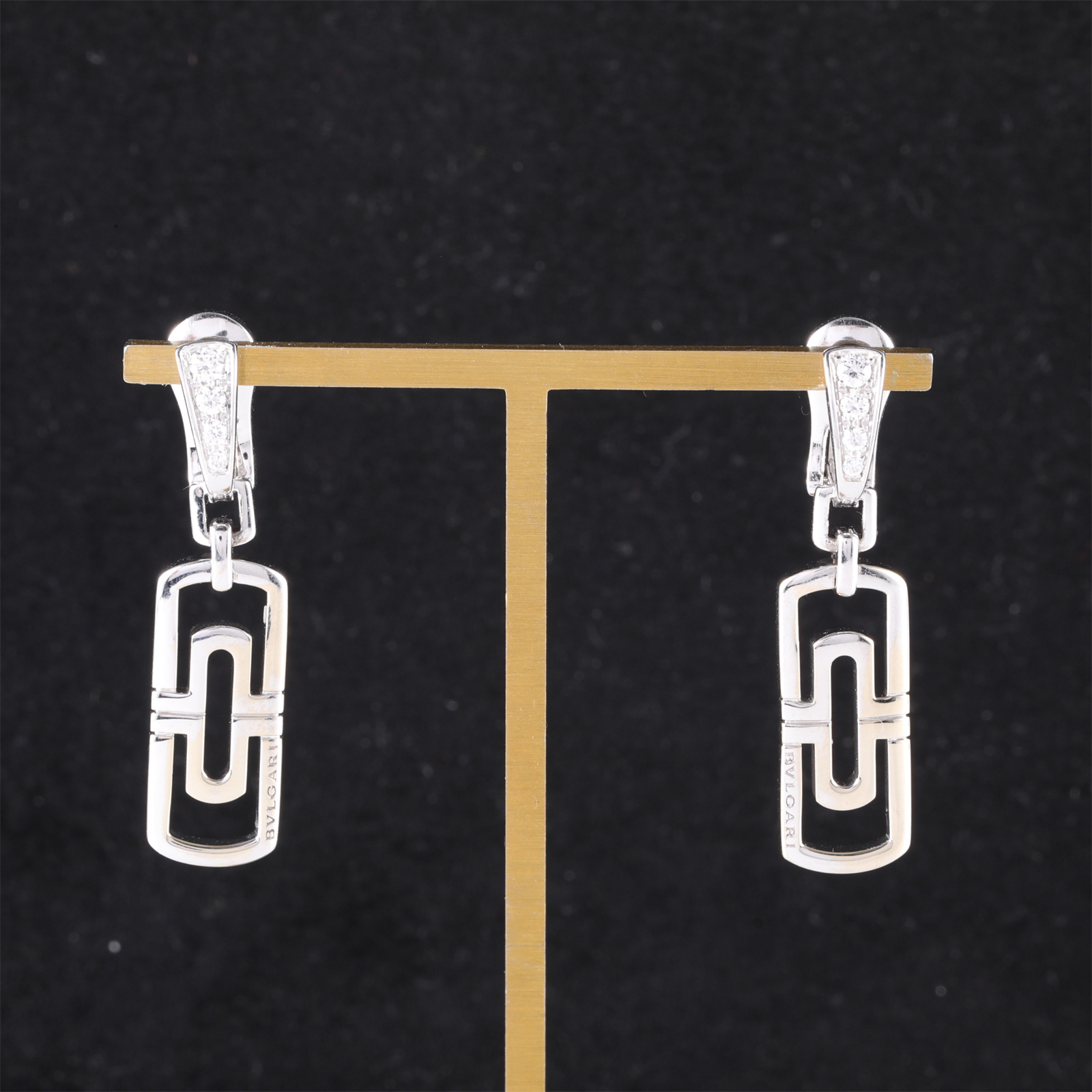99新 BVLGARI/宝格丽 小花6枫 18K白金 钻石 宝格丽 回形针 耳环