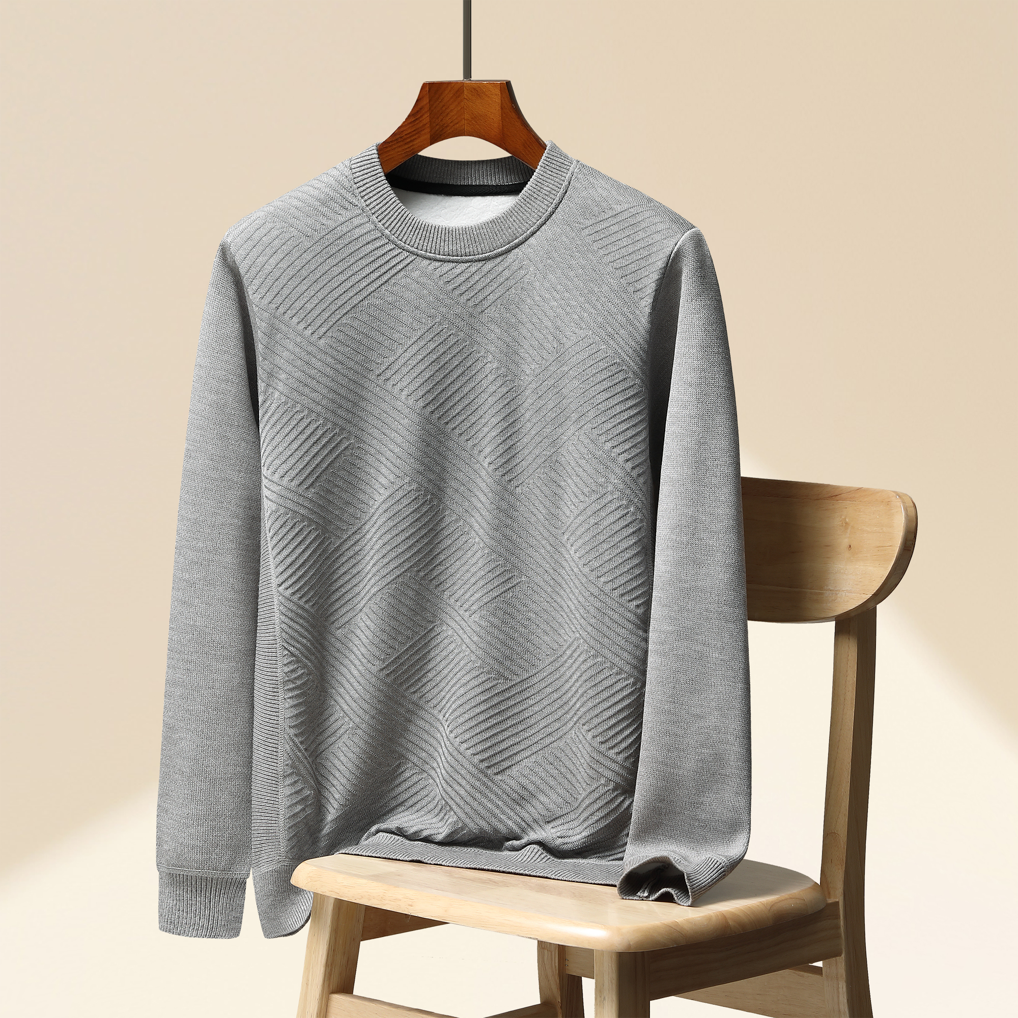 【运费补贴】1069羽绒提花毛衣针织拼接羽绒男士毛衣休闲保暖毛衣