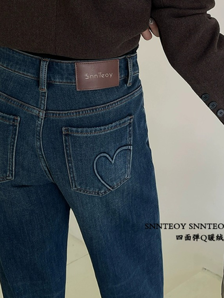 代嘉儿daiclaire森调85881秋冬高腰薄绒牛仔裤显瘦直筒阔腿裤长裤