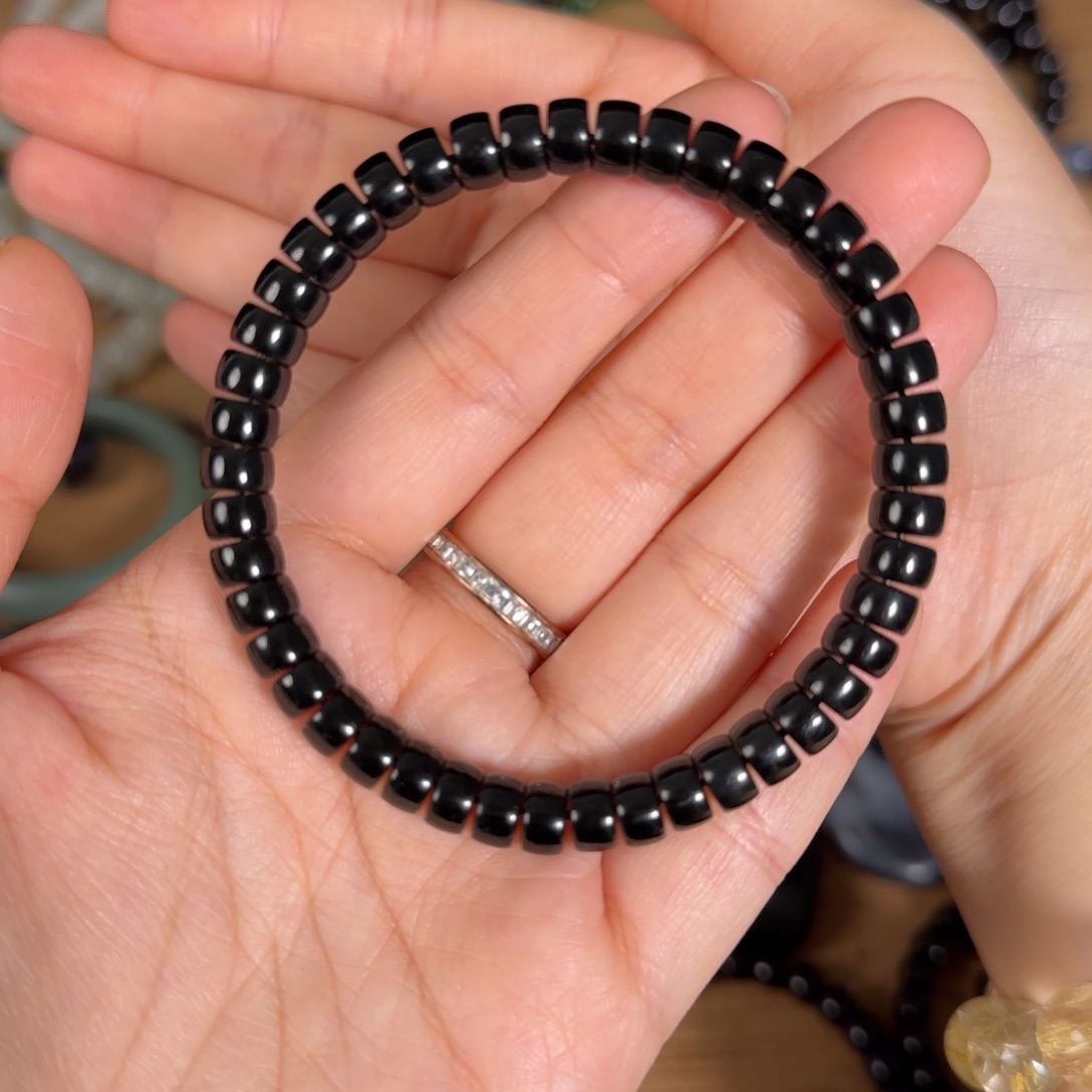 和田玉未镶嵌手链新疆和田玉黑青药片珠