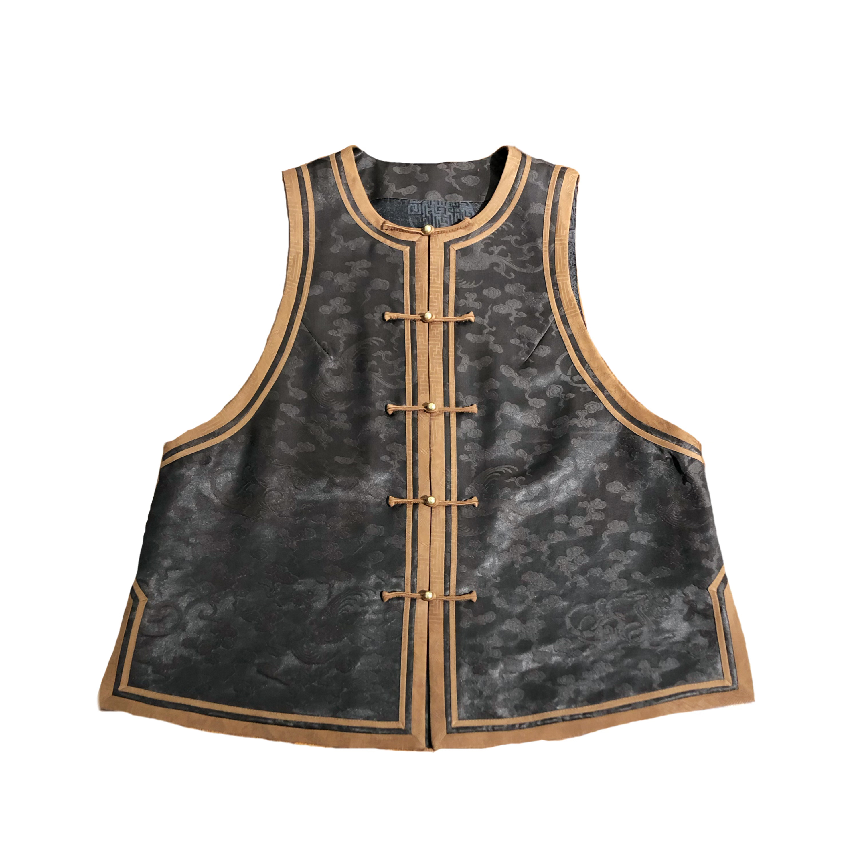 黑龟祥云香云纱中式国风女士复古双层马甲