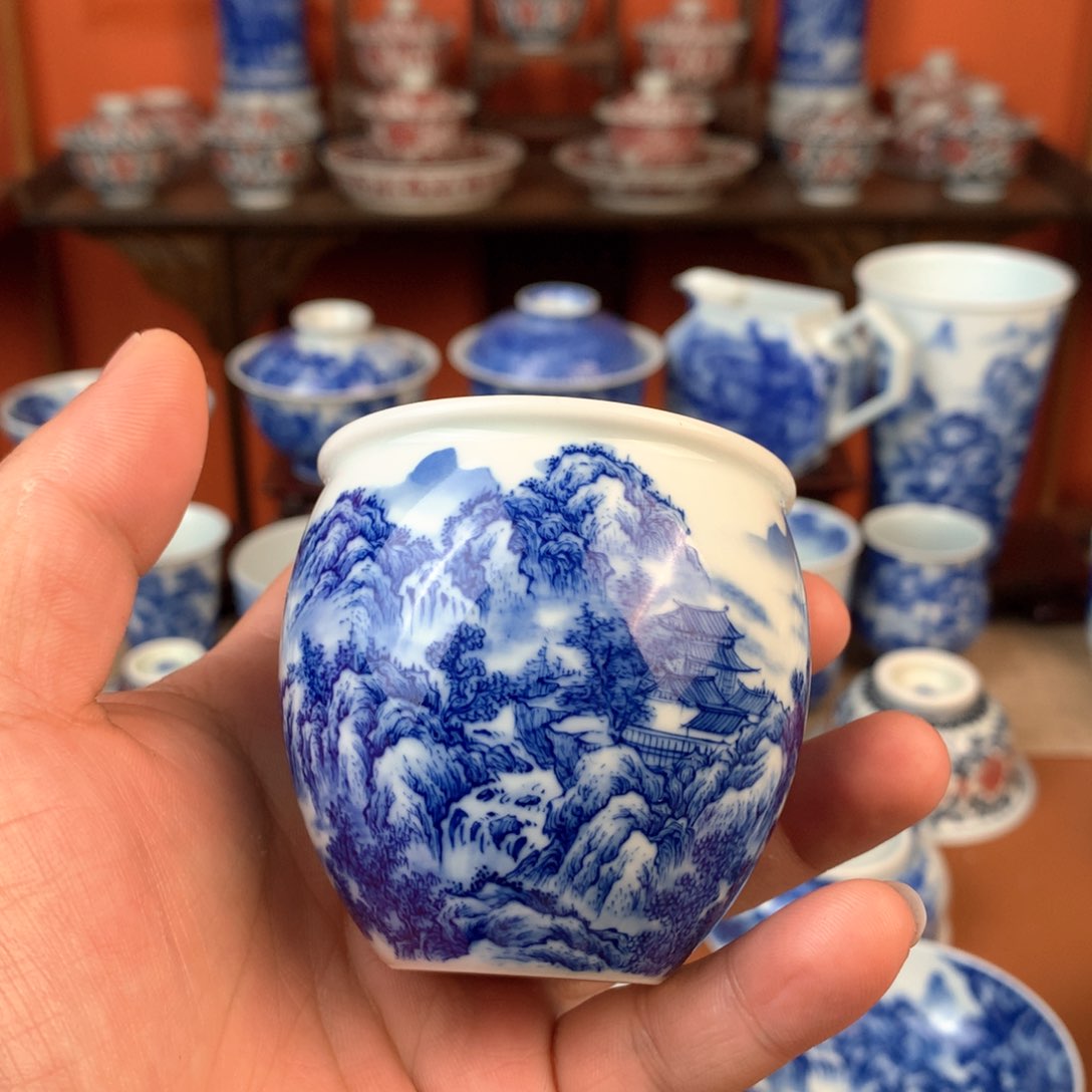 山水主人杯手工手绘