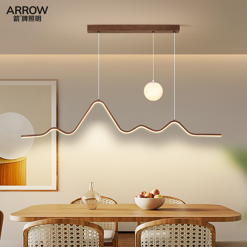 箭牌中古风月球灯极简长条餐厅灯简约现代新款饭厅餐桌吧台吊灯具