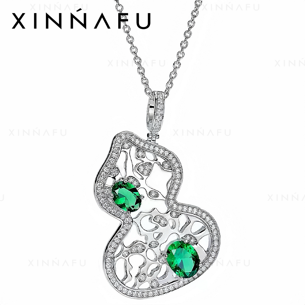 坠链均925银合成锆石 “福禄双喜”镂空葫芦项链