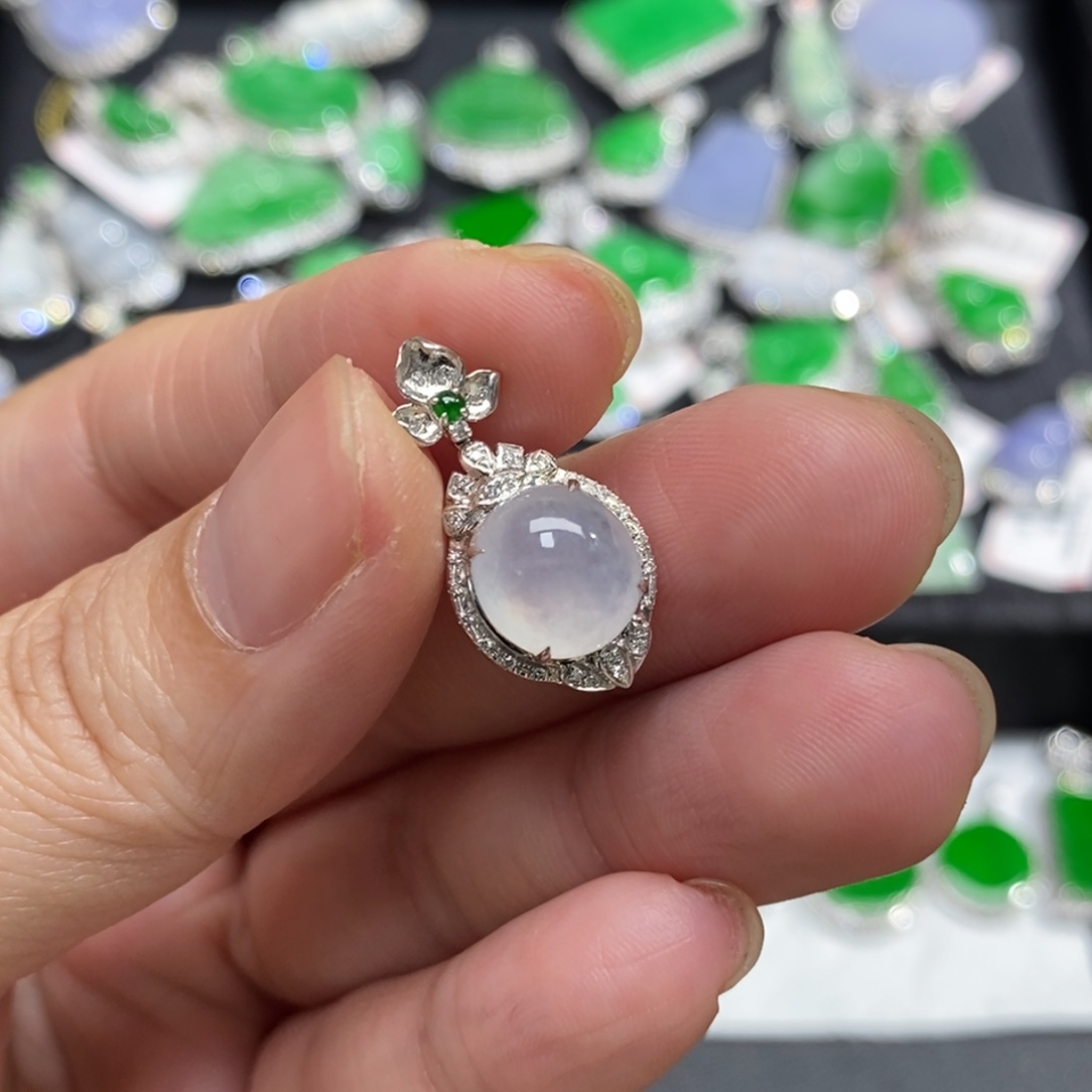 翡翠18K金镶嵌吊坠(不含链)