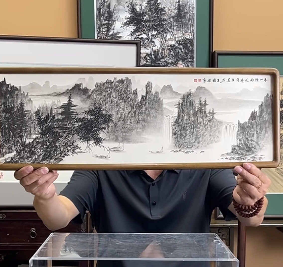 《春山烟雨》22×62花鸟水墨装饰摆台