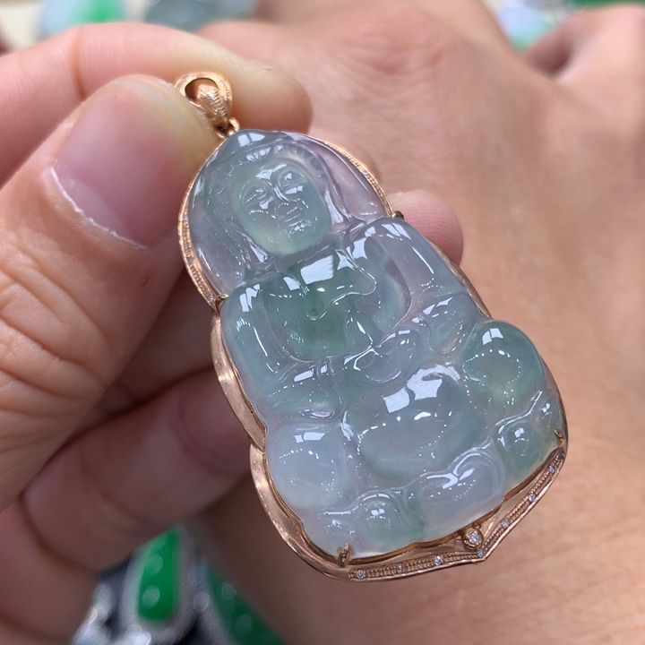 翡翠吊坠(不含链)18K金镶嵌