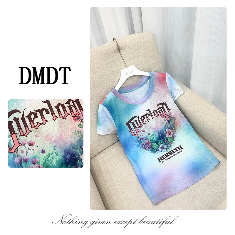 【DMDT潮牌】2025夏季新品“泼墨幻彩”字母印花扎染显瘦休闲T恤B2004