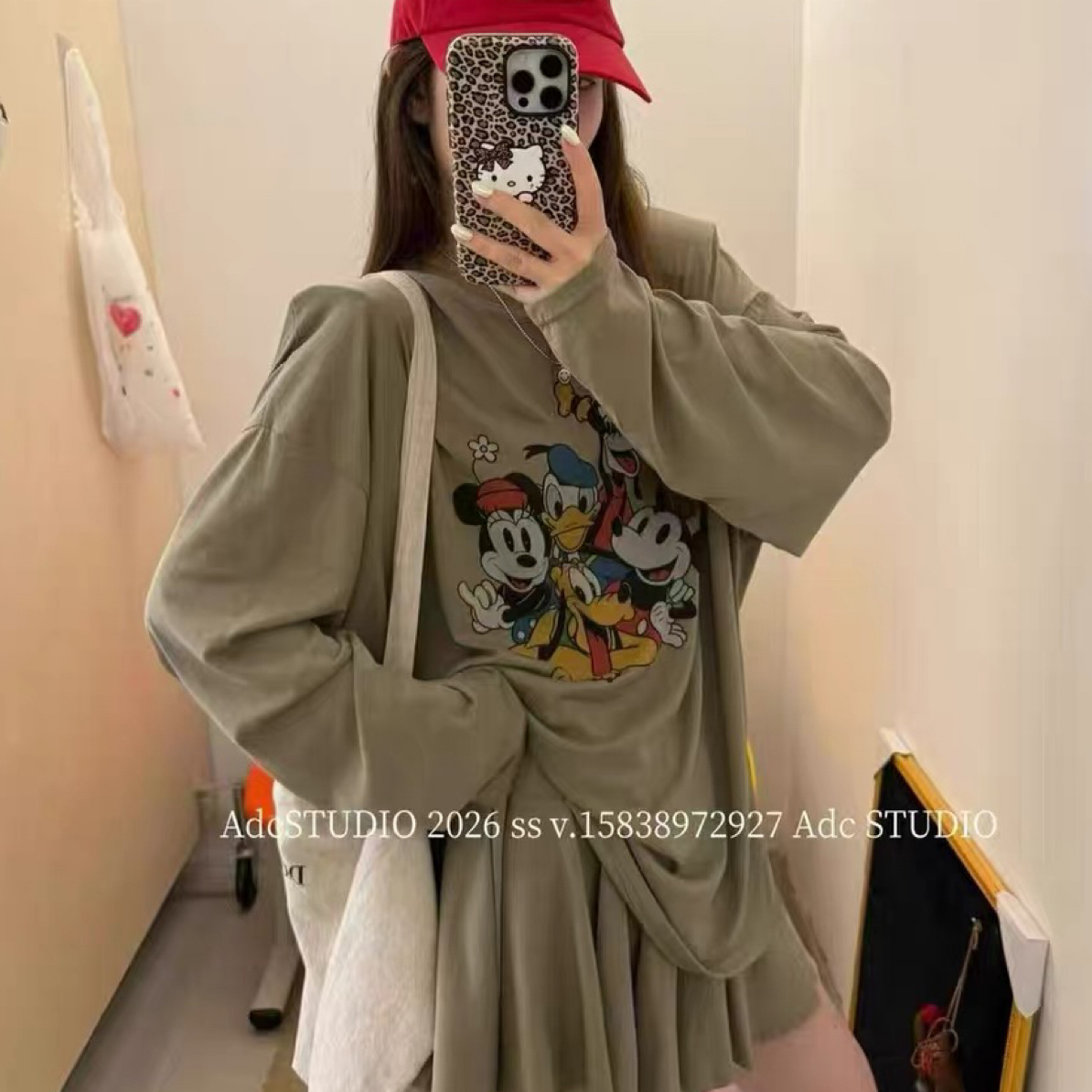 卡通米奇印花套装～韩系新款宽松休闲显瘦夏季长袖防晒+短裤套装