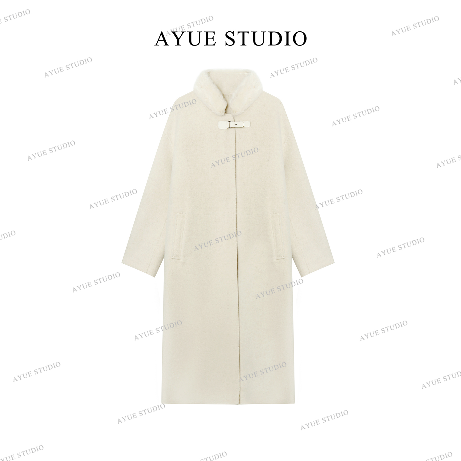 AYUE「芬兰雪镜」10%蚕丝10%兔绒80%羊毛领子：100%水貂大衣2128