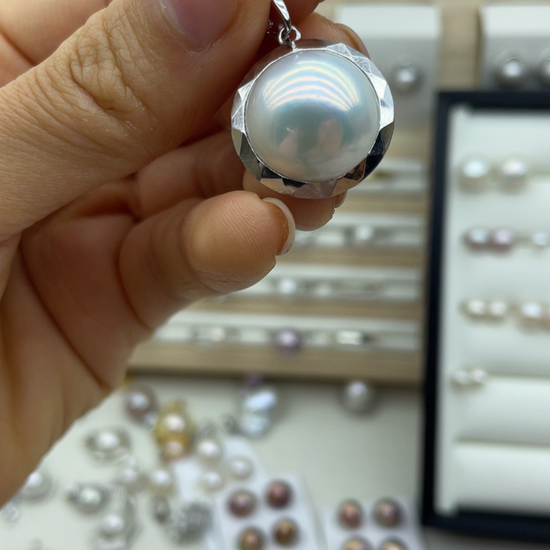 银S925镶嵌项链淡水珍珠