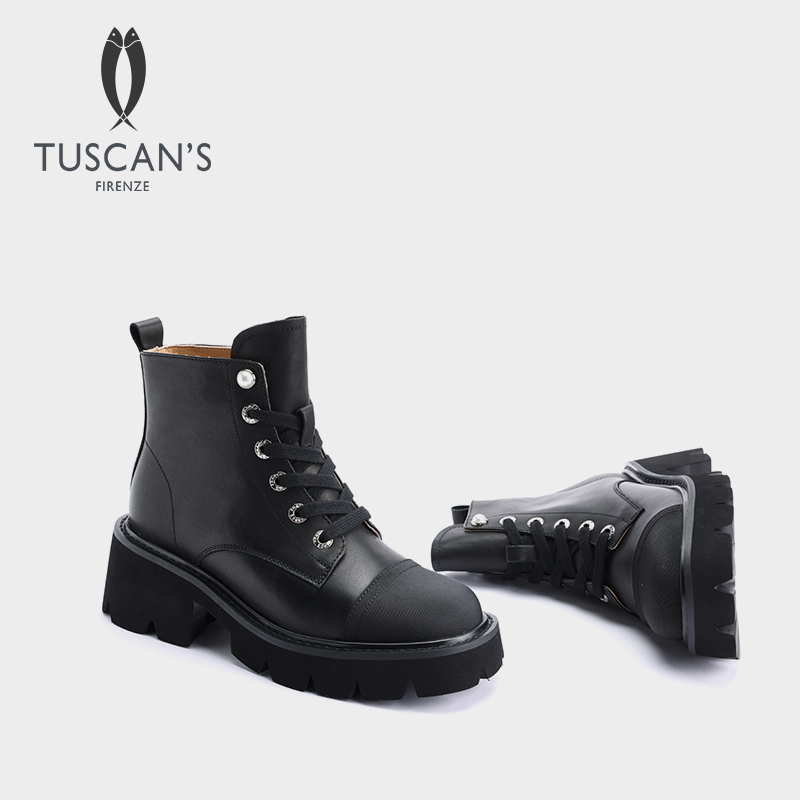 TUSCAN'S秋冬马丁靴街头风女靴时尚增高女鞋粗跟中筒靴时代双鱼