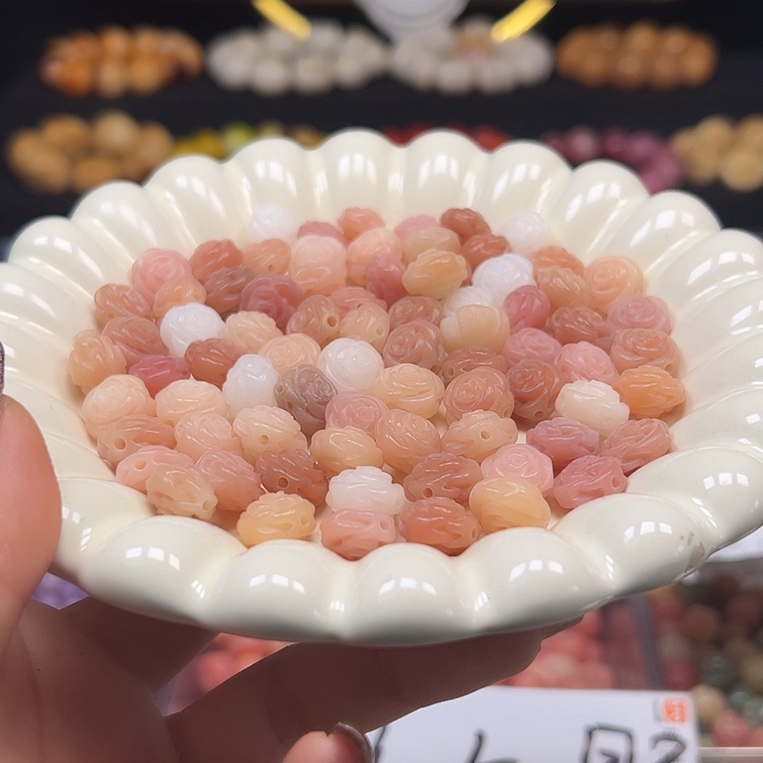 手串菩提根/象牙果粉双面玫瑰23颗